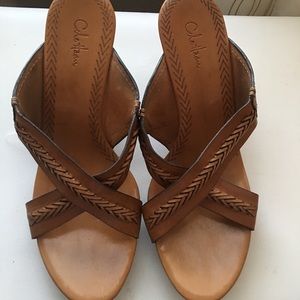 Cole Haan Brown Leather platform slip ons.Size 10B